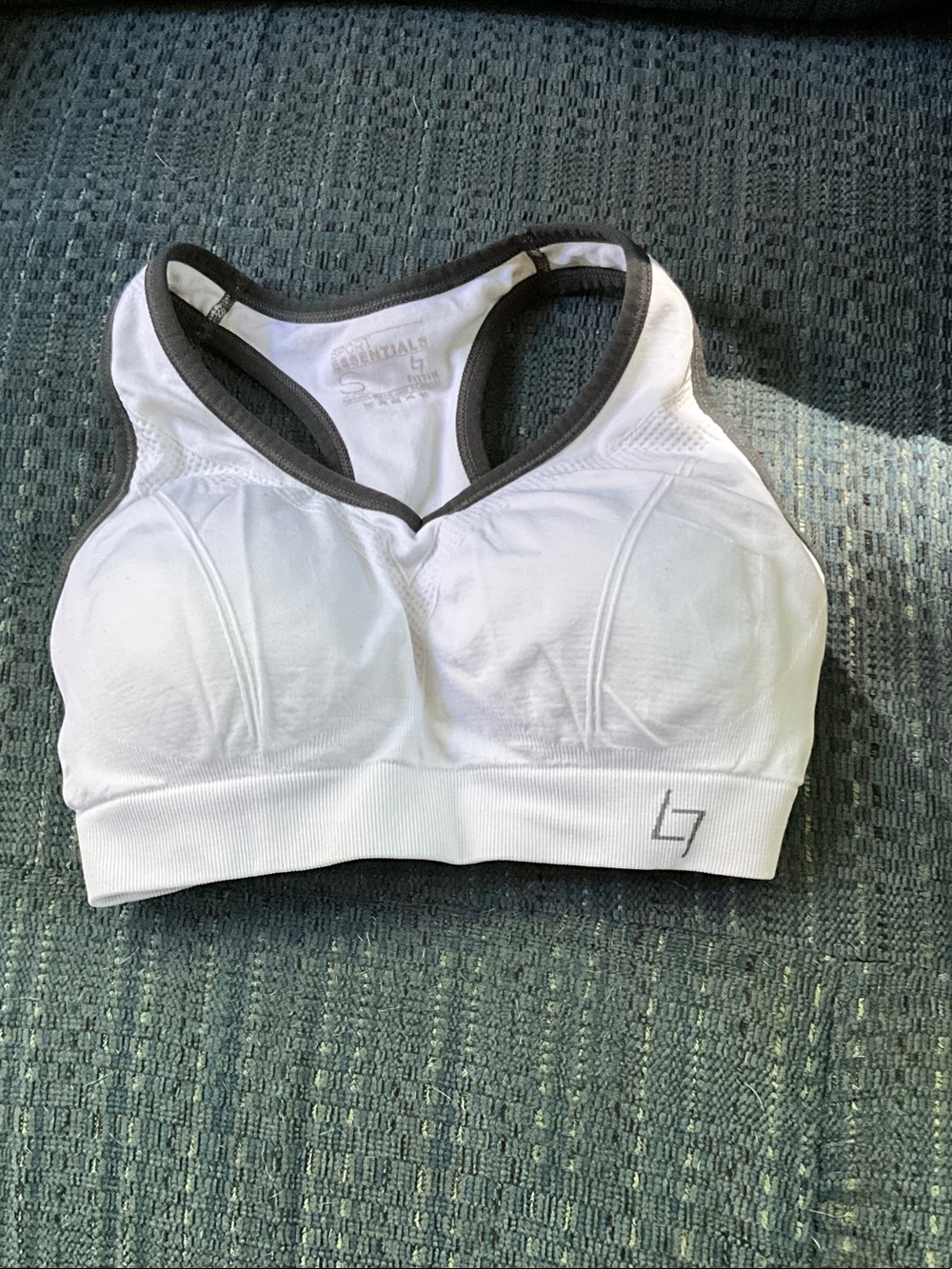 LJ White Racerback Sports Bra with Black Trim